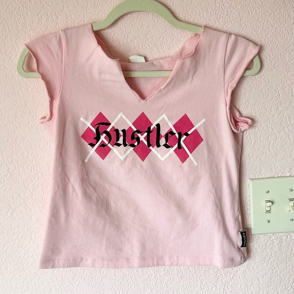 Vintage Y2K 2000s mcbling argyle pink hustler Hollywood baby tee